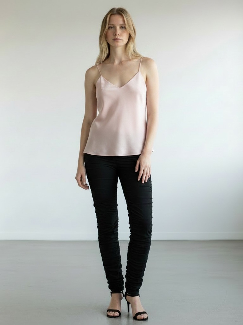 Ali Ro NWT Size 12 Black Ruched Mesh Overlay Leggings Pants Ankle Zip Stretch - Picture 2 of 8